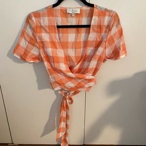 L’Academie Orange Checkered Tie Top - Size S